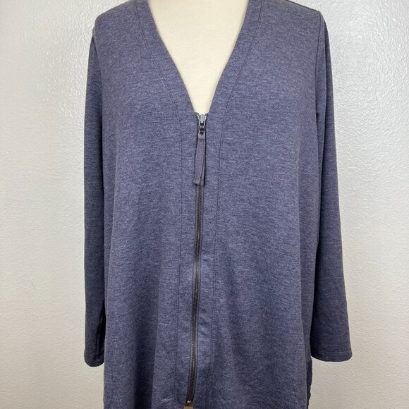 LOGO Lounge by Lori Goldstein Blue Zip Front Cardigan with Lace Back Size 1X - Picture 2 of 10
